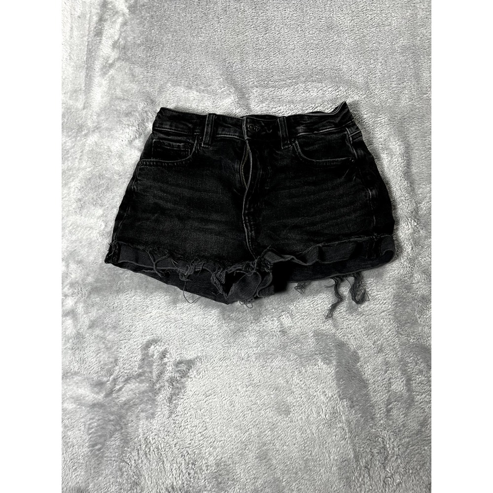 American Eagle 90s Shorts Womens 00 Highest Rise Mom Short Faded Black Denim